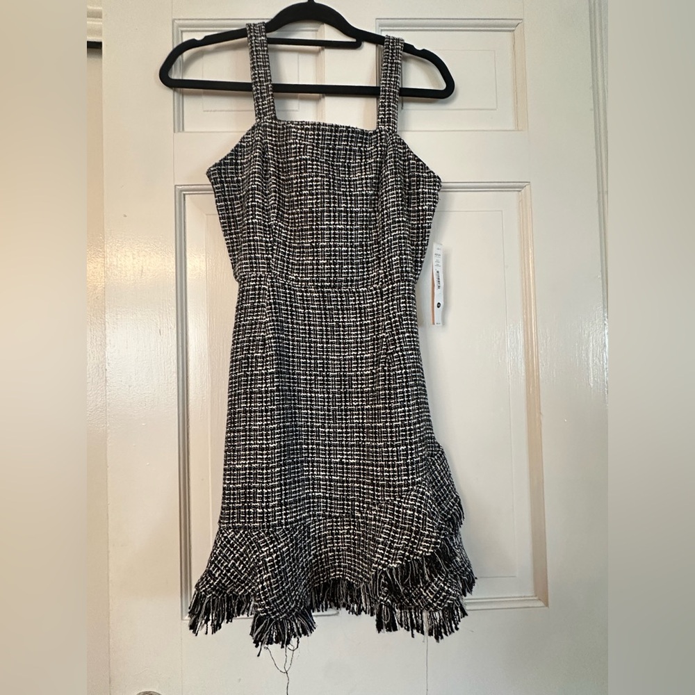 Elegant Black and White Tweed Dress